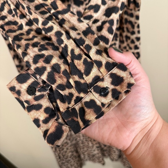 Zara Leopard Print Maxi Long Sleeve Shirt Dress Size XXL Missing Belt - Picture 6 of 8